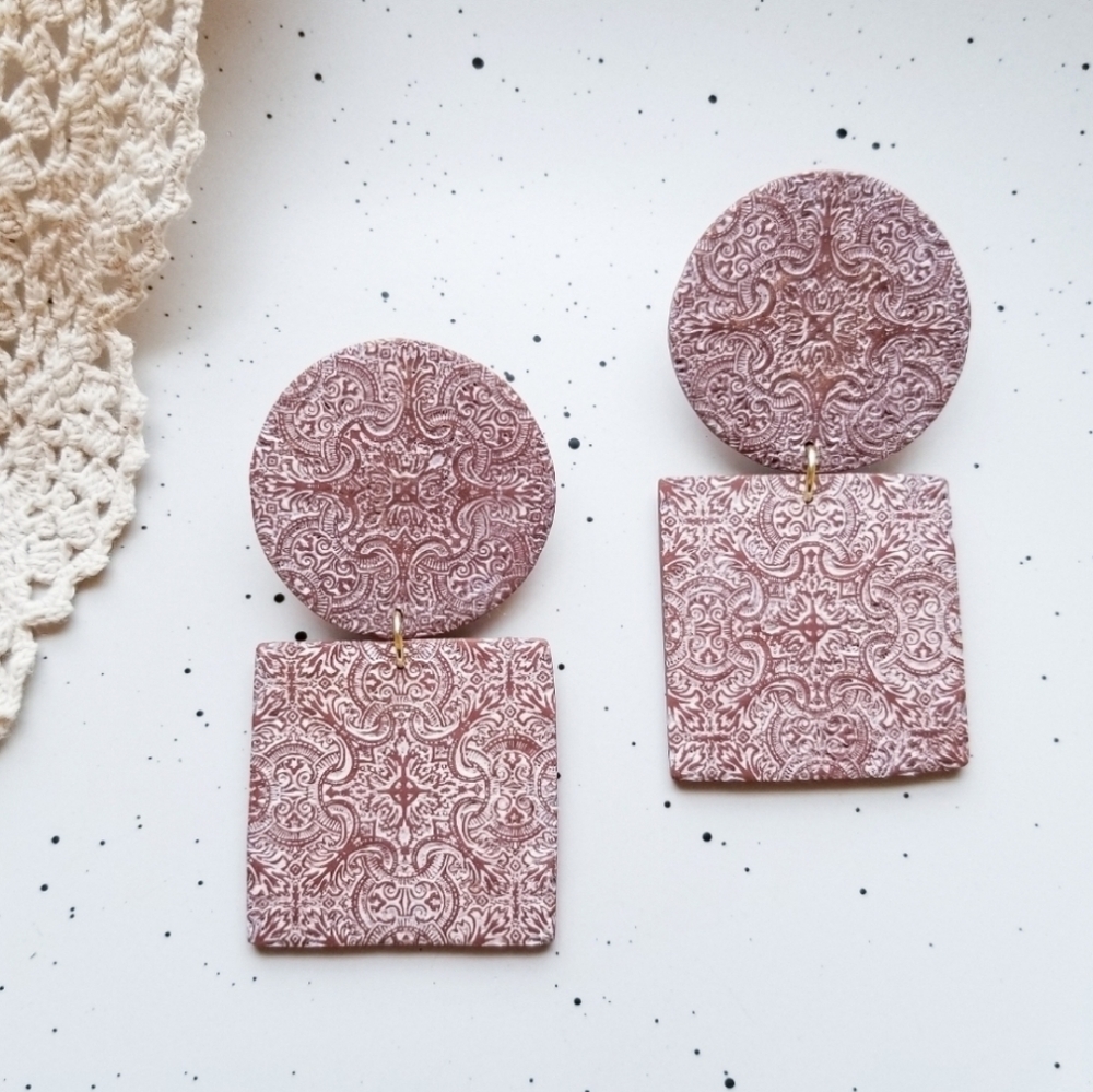 Terracotta tile inspired clay earrings
